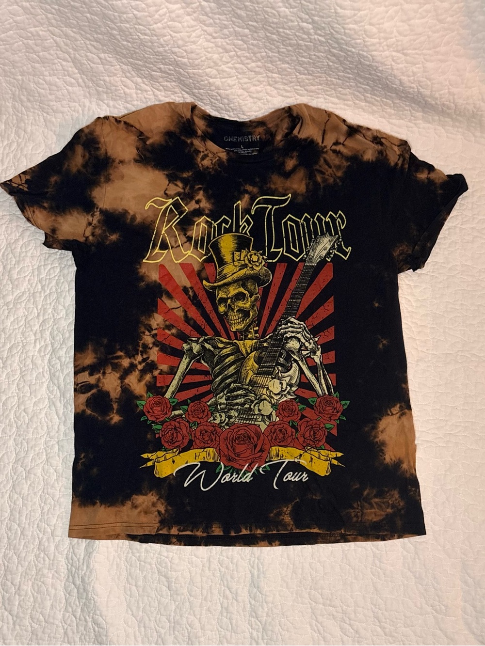 Black and Brown Chemistry Graphic Tie Dye Rock Tour Tee